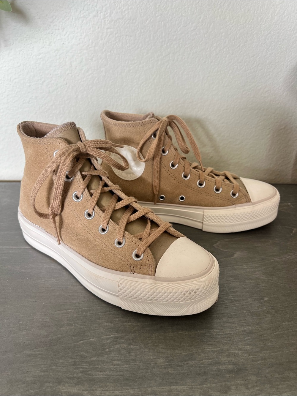 Converse High Top Sneakers in Tan and Cream